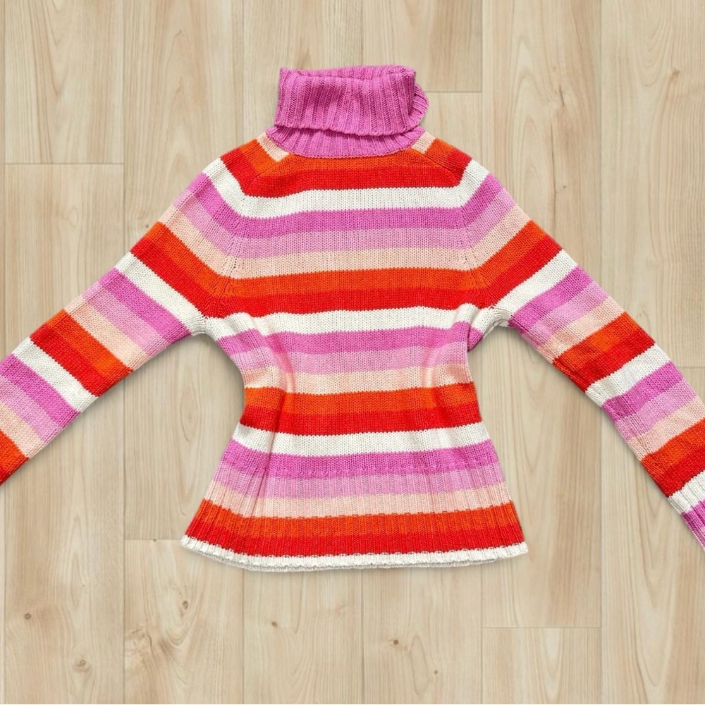 GAP Vibrant Pink and Orange Striped Turtleneck Sweater